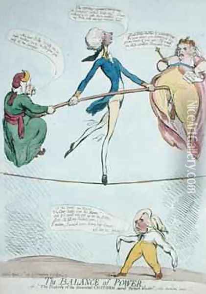 The Balance of Power or The Posterity of the Immortal Chatham turned Posture Master Oil Painting - James Gillray