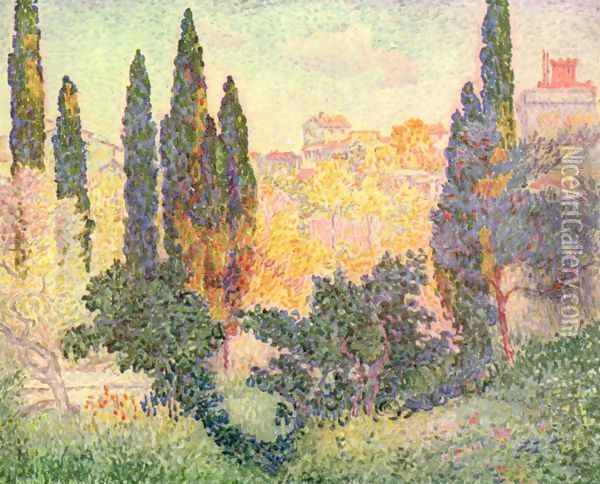Cypress In Cagnes Oil Painting - Henri Edmond Cross