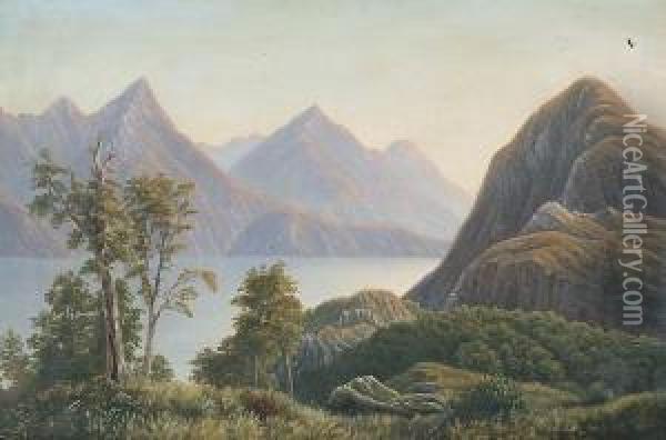 A Mountainous New Zealand Landscape Oil Painting - William Clayton N. Watkins
