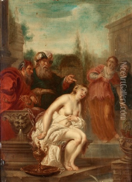 Susanna Och Gubbarna Oil Painting - Balthasar Beschey