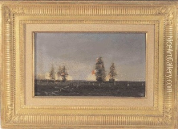 Engagement Entre Vaisseaux Francais Et Hollandais Oil Painting - Jules Achille Noel