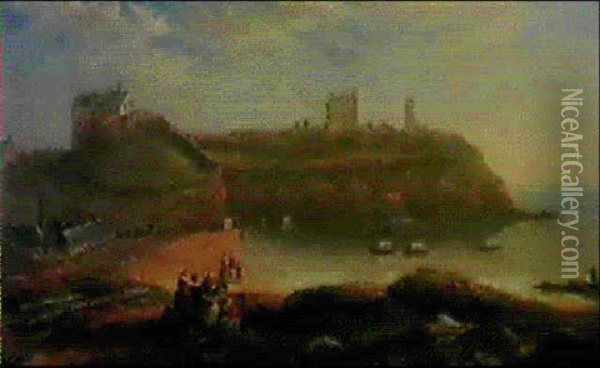 Bathing Machines At Prior's Haven, Tynemouth Oil Painting - John Wilson Carmichael