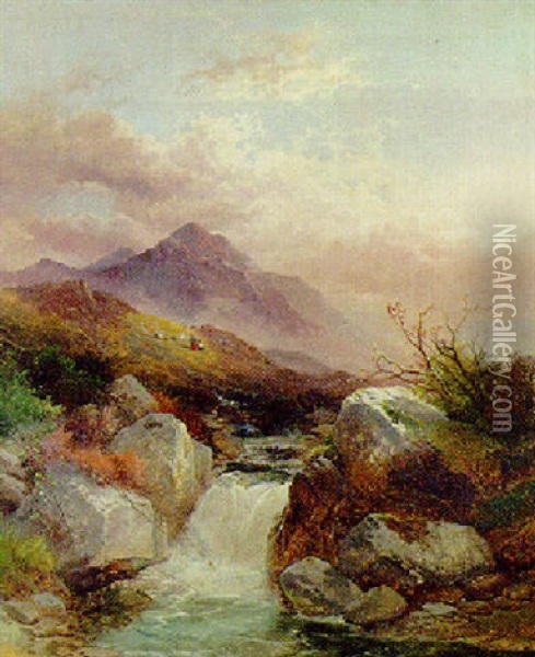 Highland River Landscape Oil Painting - George William Horlor
