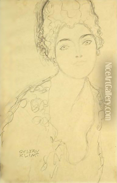 Bust Of A Lady, Frontal View Oil Painting - Gustav Klimt