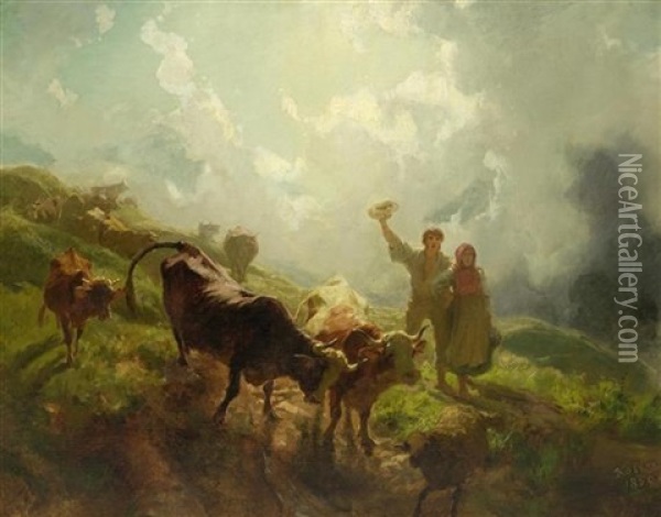 Der Alpabzug Oil Painting - Johann Rudolf Koller