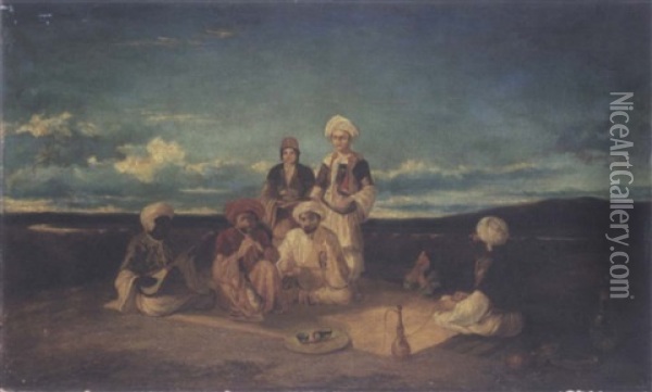 Oriental Musicians In A Landscape Oil Painting - William James Mueller