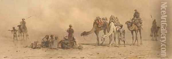 Arabs and camels resting in the desert Oil Painting - Carl Haag