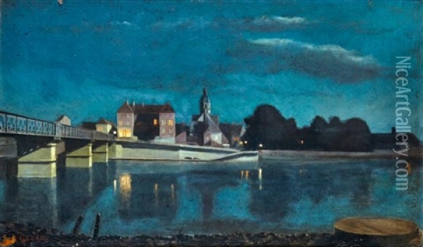 Le Pont De Seurre Oil Painting - Antoine Gadan
