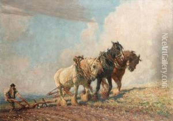 Wind And Sun Following The Plough Oil Painting - Nathaniel Hughes John Baird