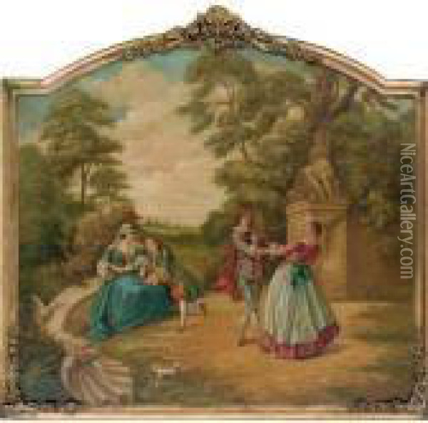 Elegant Company Courting In A Classical Landscape Oil Painting - Jean-Baptiste Joseph Pater