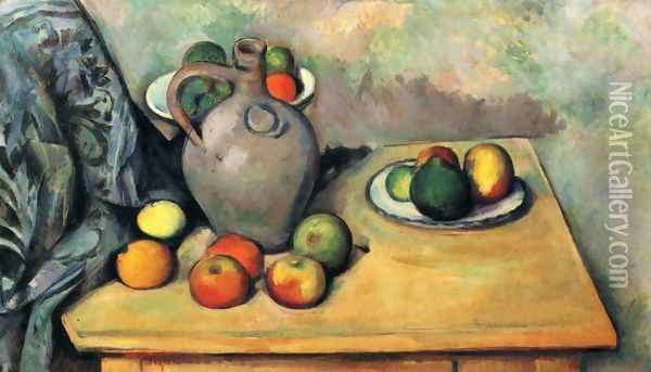 Still life, jug and fruits on a table Oil Painting - Paul Cezanne