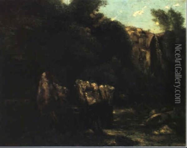 Les Roches Dans La Foret Ou Le Puits Noir Oil Painting - Gustave Courbet