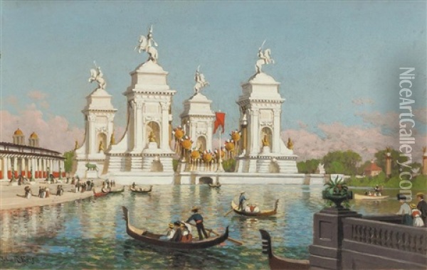 Triumphal Bridge From The Pan American Exposition - Buffalo, 1901 Oil Painting - John Ross Key