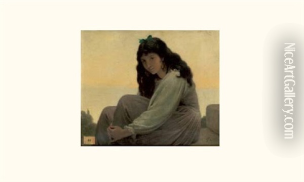 Jeune Femme Pensive Devant La Mer Oil Painting - Alfred de Curzon