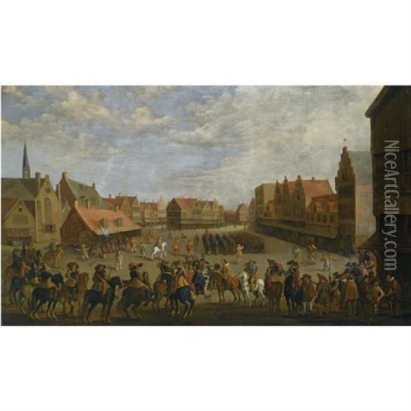 The Disbanding Of The Waardgelders By Prince Maurits On The Neude, Utrecht Oil Painting - Joost Cornelisz. Droochsloot