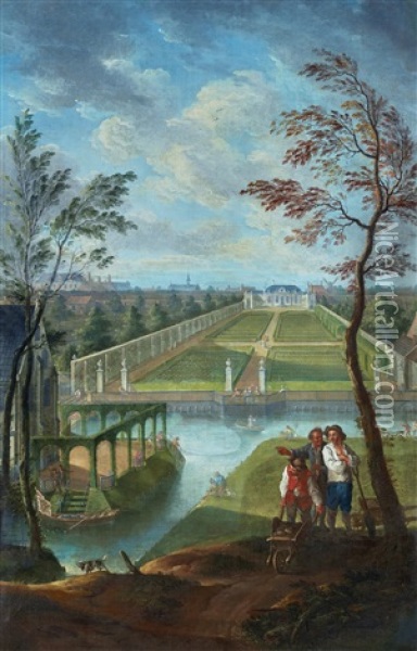 A Park Landscape With A View Of A Pavilion Oil Painting - Jan Antoon Neuhuys