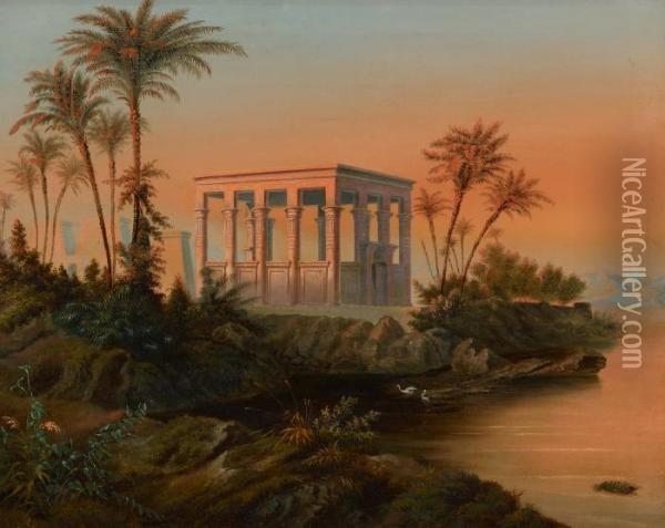 The Ancient Temple On The Island Of Philae In Aswan Oil Painting - Karl Eduard Biermann