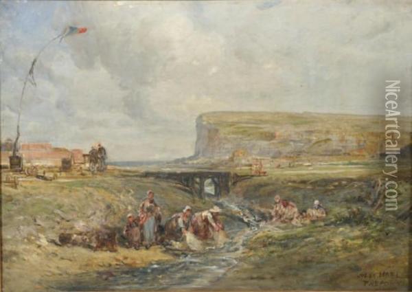 Les Lavandieres Au Treport Oil Painting - Jules Achille-Noel