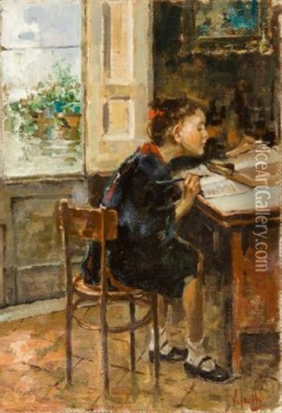 I Compiti (die Hausaufgaben) Oil Painting - Vincenzo Irolli