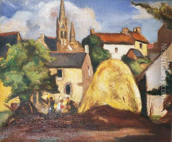 Village De Bretagne, Les Fenaisons Oil Painting - Manuel Ortiz De Zarate