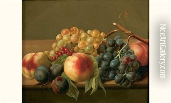 Nature Morte Aux Peches Et Raisins Oil Painting - Iphigenie Millet Moreau