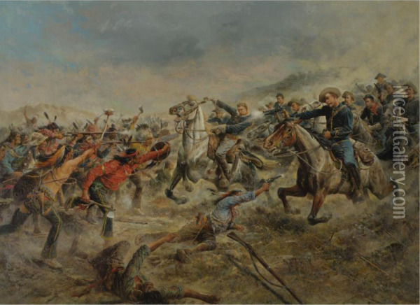 Charge Of The Seventh Cavalry Oil Painting - Frank Feller