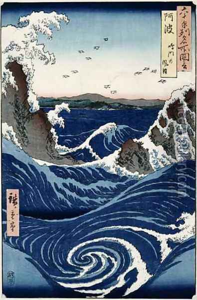 Awa province Stormy Sea at the Naruto Rapids from Famous Places of the Sixty Provinces Oil Painting - Utagawa or Ando Hiroshige