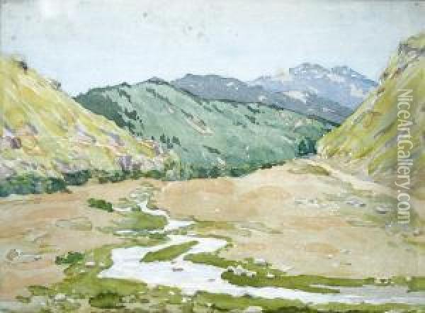 A Landscape From Rila Mountain Oil Painting - Hristo Yonchev - Kriskaretz