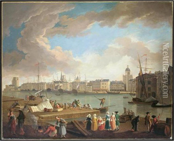 View Of The Port Of La Rochelle, From La Petite Rive Oil Painting - Claude-joseph Vernet