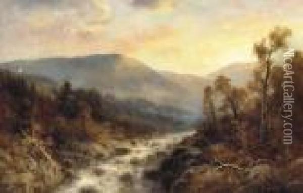 Rushing Rapids In A River Landscape Oil Painting - Thomas Bartholomew Griffin