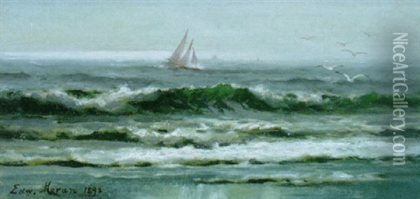 Breaking Waves Oil Painting - Edward Moran