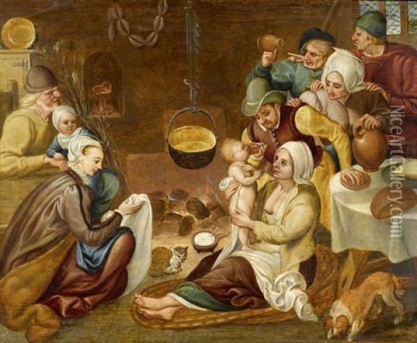 Kuchenszene Mit Familie Oil Painting - Marten van Cleve the Elder