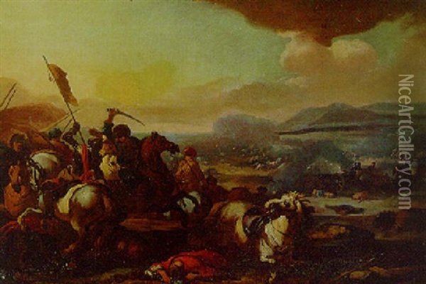 A Calvary Battle Between Turks And Christians Oil Painting - Jacques Courtois