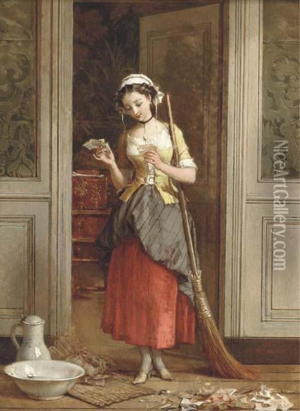 An Interest In Old News Oil Painting - Jean Baptiste Antoine Emile Beranger