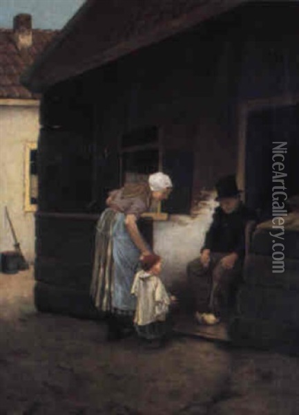Stadsvy Med Familj Oil Painting - Bernardus Johannes Blommers