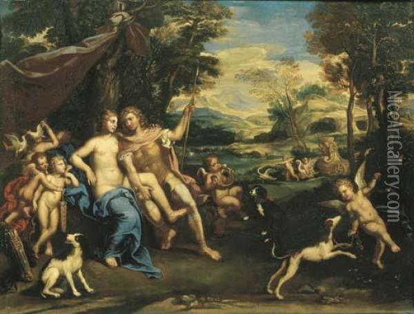 Venere E Adone Oil Painting - Domenico Zampieri (Domenichino)