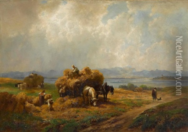 Getreideernte Am Starnberger See Oil Painting - Robert (August Rudolf) Schietzold