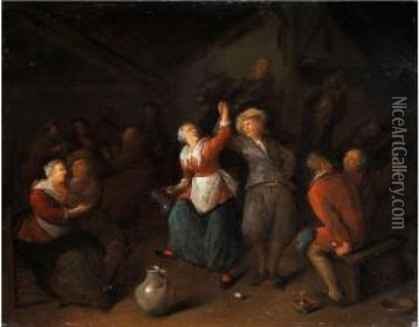 Tanzendes Bauernpaar In Dunklem Wirtshausinterieur Oil Painting - Jan Miense Molenaer