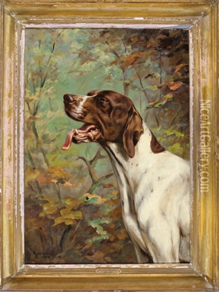 Study Of A Pointer's Head Oil Painting - Percival Leonard Rosseau