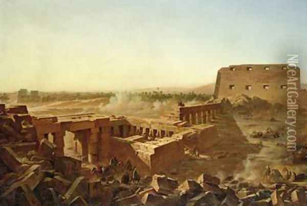 The Battle at the Temple of Karnak The Egyptian Campaign Oil Painting - Jean-Charles Langlois