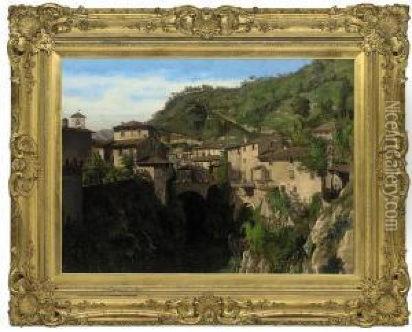 An Italian Hillside Town Oil Painting - Max W. Roman