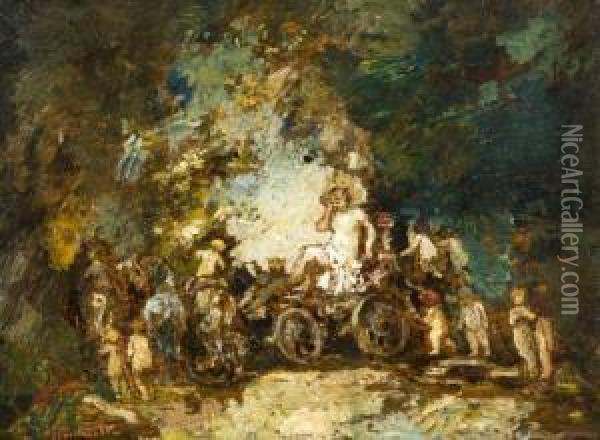 Nymphe Sur Un Char Et Amours Dans Un Parc Oil Painting - Adolphe Joseph Th. Monticelli