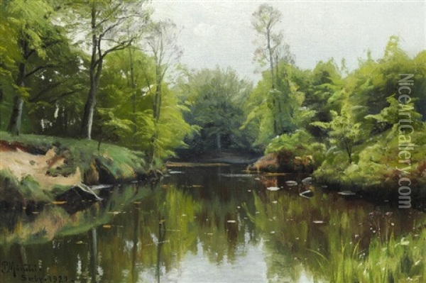 A Summer Day At Saeby Stream Oil Painting - Peder Mork Monsted