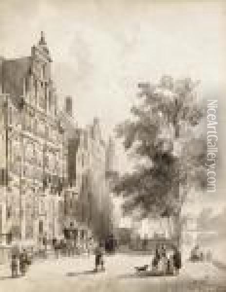 'het Huis Met De Hoofden' On The Keizersgracht, Amsterdam Oil Painting - Cornelis Springer