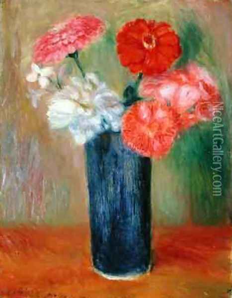 Flowers in a Blue Vase Oil Painting - William Glackens