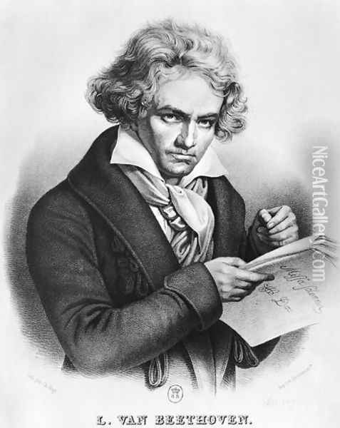 Ludwig van Beethoven 1770-1827 Composing his Missa Solemnis, engraved by Charles or Pierre Charles Vogt Oil Painting - Joseph Karl Stieler