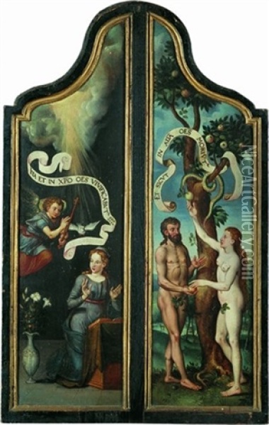 L'annonciation (+ Adam Et Eve; 2 Dbl-sided Works, Forming The Wings Of A Triptych) Oil Painting - Pieter Jansz Pourbus