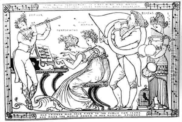 Old Friends Who Have Piped To The Public For Years And Made The World Dance in Her Musical Spheres Oil Painting - Walter Crane