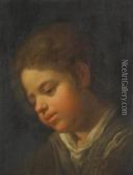 A Head Of A Boy Looking Down Oil Painting - Gabriel Gresly