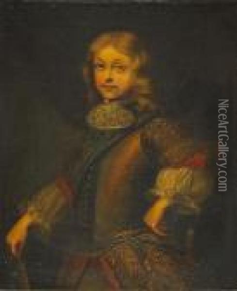 A Portrait Of A Young Nobleman, Three-quarter Length, In Armor Holding A Baton Oil Painting - Pierre Le Romain I Mignard